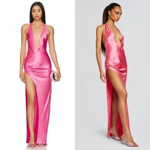 Retrofete Valeria Silk Halterneck Maxi Dress Candy Pink NEW with tags